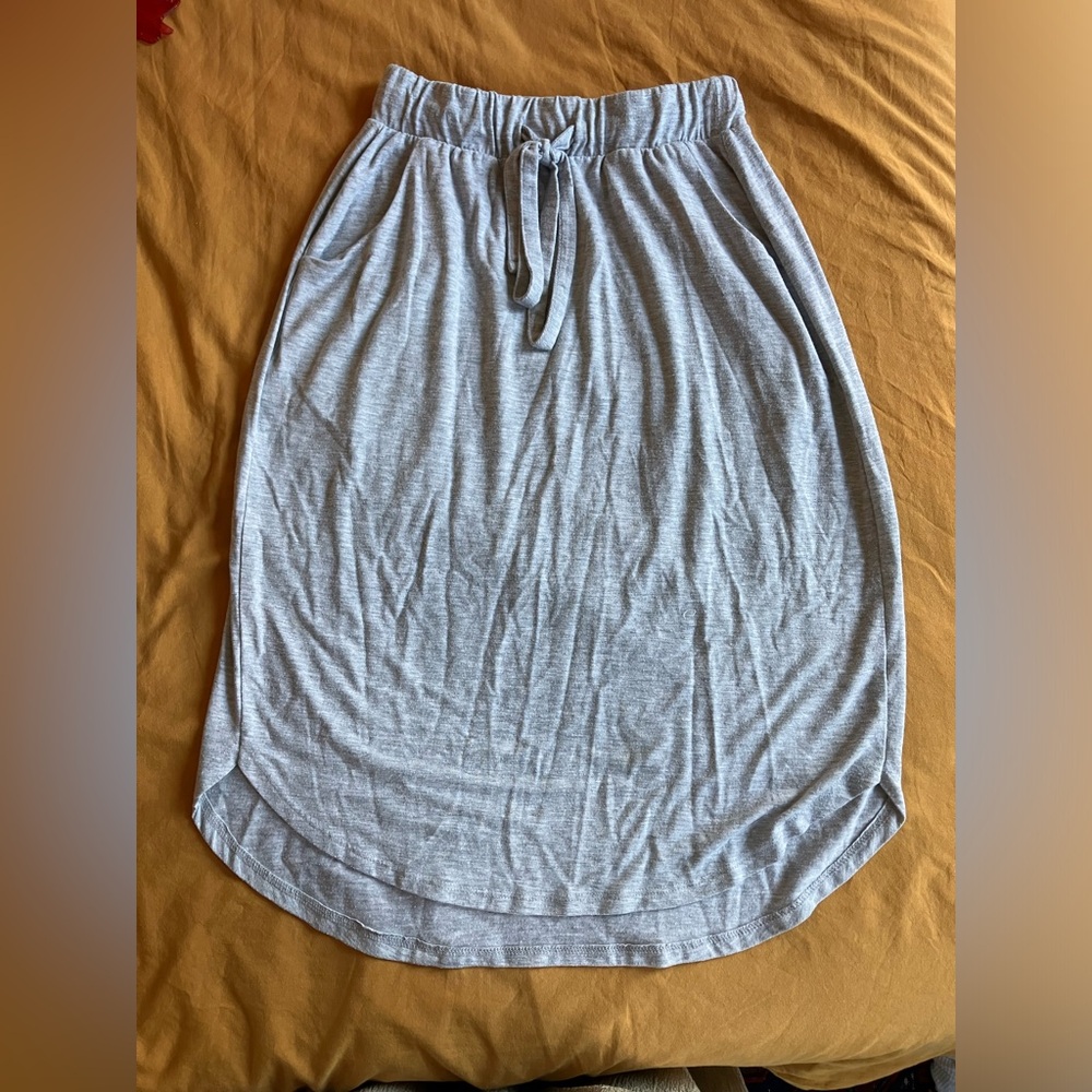 Midi Length Grey Sweatshirt Material Skirt